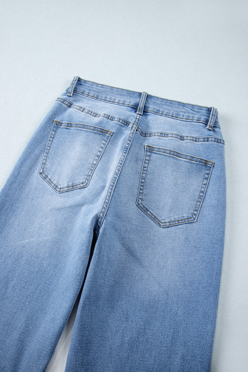 Raw Hem High Waist Straight Leg Loose Jeans